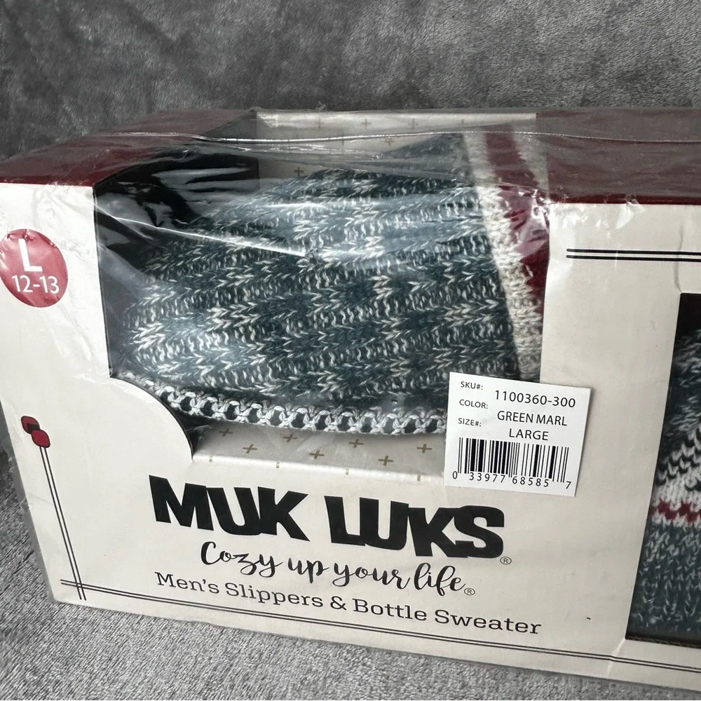 Muk Luks Slippers Mens Large 12-13 With Matching Bottle Sweater Gift For Man New